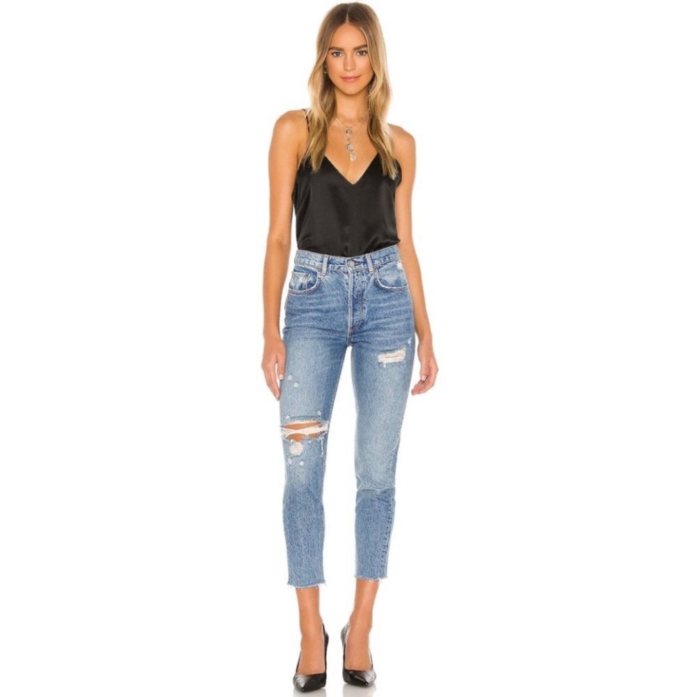 Boyish Billy High Rise Skinny Jean in FarCountry Size 25 Denim ButtonFly Raw Hem